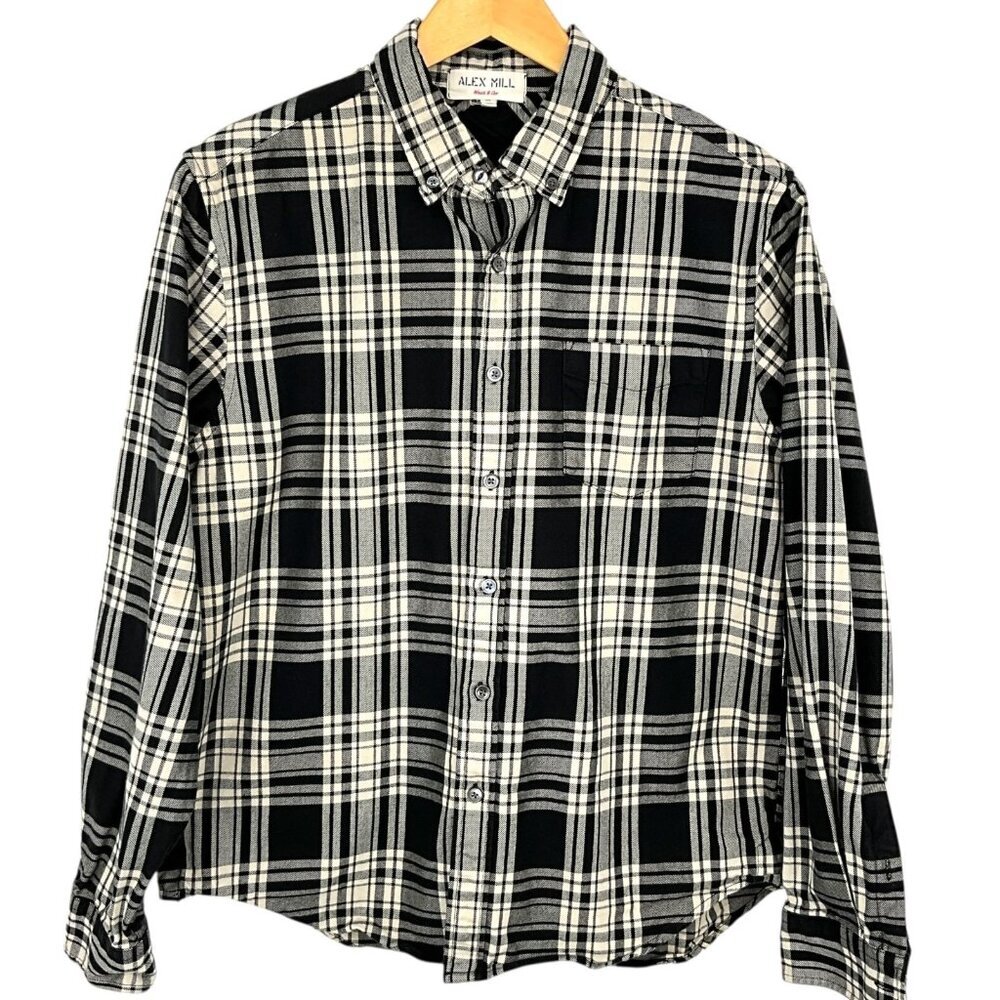 Alex Mill Mill Button Down Shirt Plaid Cotton Black White Size Medium M Men's